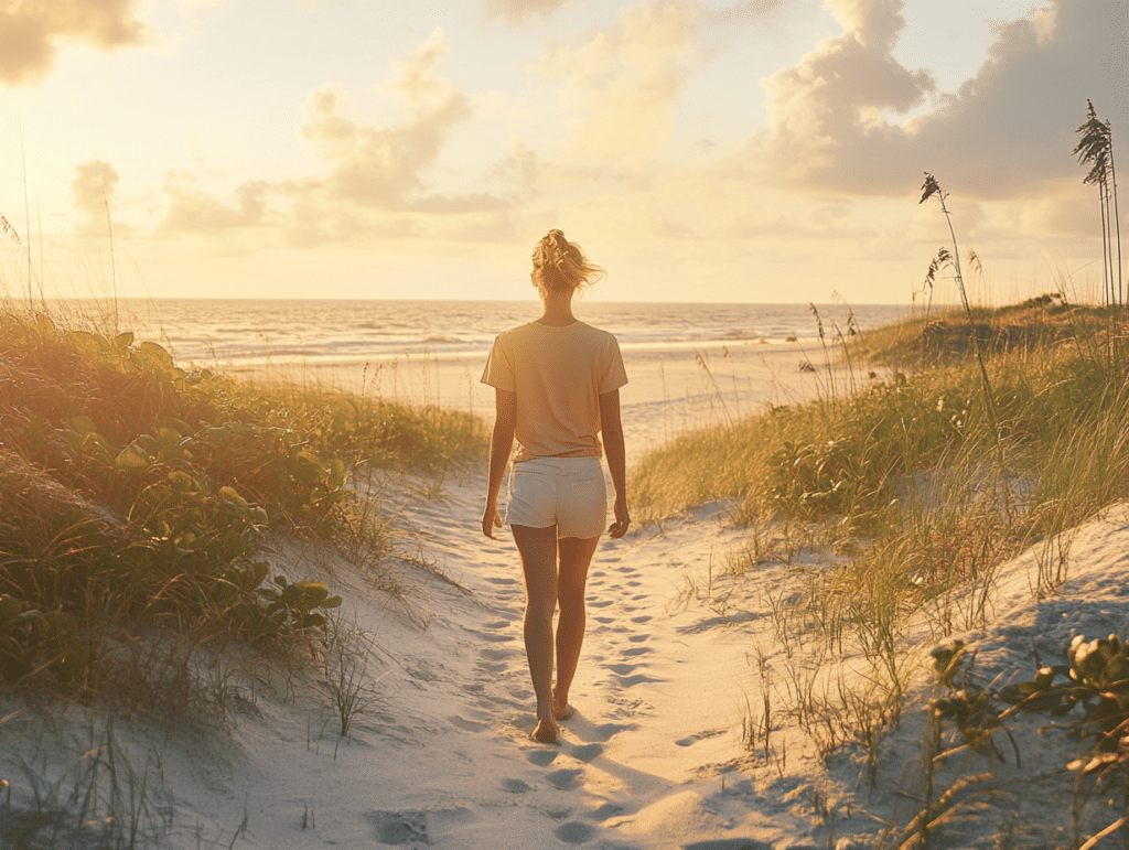 Woman Walking Alone on Beach