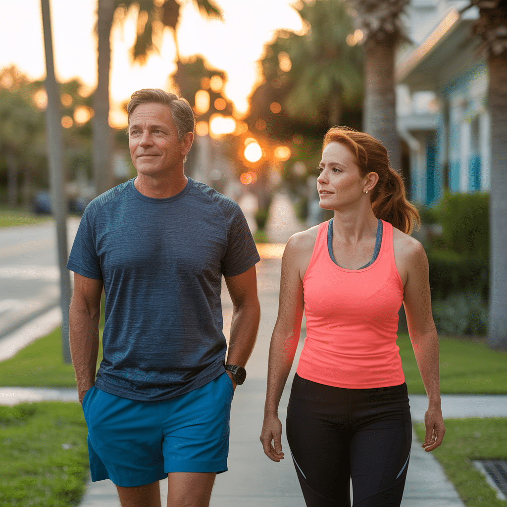 Couple taking an evening walk