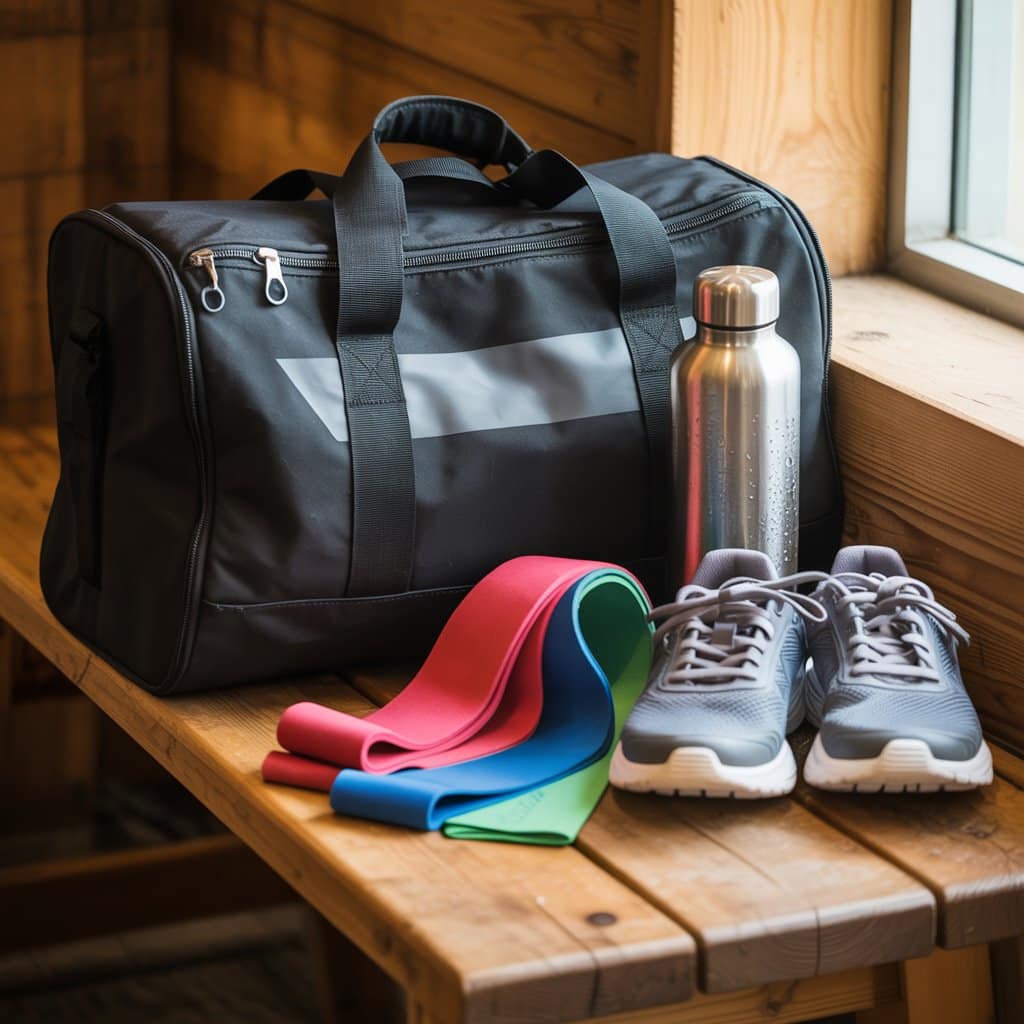 Gym bag with bands and shoes